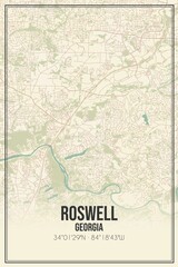 Retro US city map of Roswell, Georgia. Vintage street map.