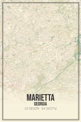 Retro US city map of Marietta, Georgia. Vintage street map.