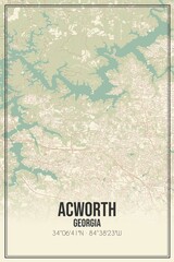 Retro US city map of Acworth, Georgia. Vintage street map.
