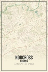Retro US city map of Norcross, Georgia. Vintage street map.