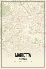 Retro US city map of Marietta, Georgia. Vintage street map.