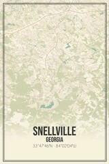 Retro US city map of Snellville, Georgia. Vintage street map.