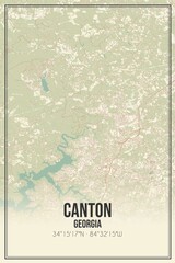 Retro US city map of Canton, Georgia. Vintage street map.