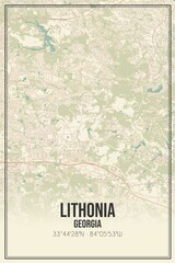 Retro US city map of Lithonia, Georgia. Vintage street map.