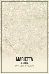 Retro US city map of Marietta, Georgia. Vintage street map.