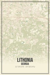 Retro US city map of Lithonia, Georgia. Vintage street map.