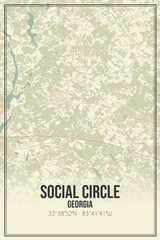 Retro US city map of Social Circle, Georgia. Vintage street map.