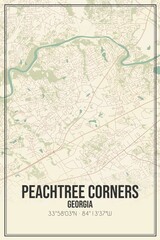Retro US city map of Peachtree Corners, Georgia. Vintage street map.