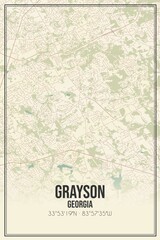 Retro US city map of Grayson, Georgia. Vintage street map.