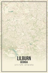 Retro US city map of Lilburn, Georgia. Vintage street map.