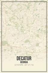 Retro US city map of Decatur, Georgia. Vintage street map.