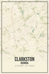 Retro US city map of Clarkston, Georgia. Vintage street map.