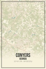 Retro US city map of Conyers, Georgia. Vintage street map.