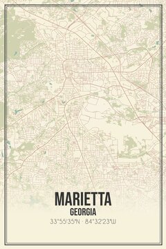 Retro US City Map Of Marietta, Georgia. Vintage Street Map.