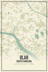 Retro US city map of Olar, South Carolina. Vintage street map.