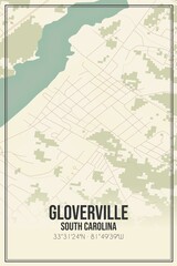 Retro US city map of Gloverville, South Carolina. Vintage street map.
