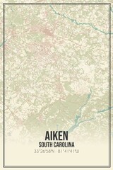 Retro US city map of Aiken, South Carolina. Vintage street map.
