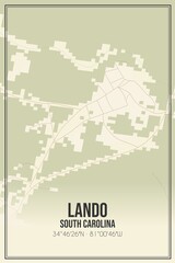 Retro US city map of Lando, South Carolina. Vintage street map.