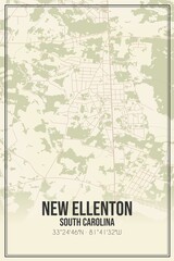 Retro US city map of New Ellenton, South Carolina. Vintage street map.
