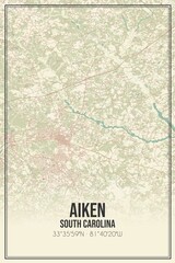 Retro US city map of Aiken, South Carolina. Vintage street map.