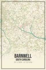 Retro US city map of Barnwell, South Carolina. Vintage street map.