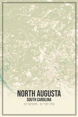 Retro US city map of North Augusta, South Carolina. Vintage street map.