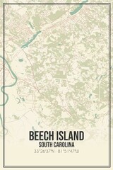 Retro US city map of Beech Island, South Carolina. Vintage street map.
