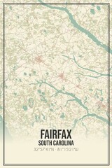 Retro US city map of Fairfax, South Carolina. Vintage street map.