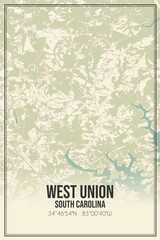 Retro US city map of West Union, South Carolina. Vintage street map.