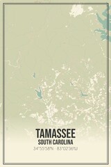 Retro US city map of Tamassee, South Carolina. Vintage street map.