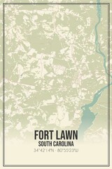 Retro US city map of Fort Lawn, South Carolina. Vintage street map.