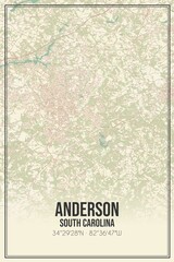 Retro US city map of Anderson, South Carolina. Vintage street map.