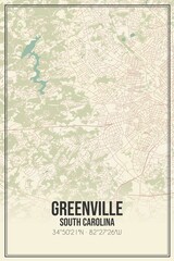 Retro US city map of Greenville, South Carolina. Vintage street map.