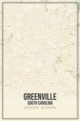 Retro US city map of Greenville, South Carolina. Vintage street map.