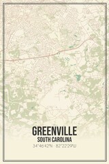 Retro US city map of Greenville, South Carolina. Vintage street map.