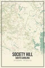 Retro US city map of Society Hill, South Carolina. Vintage street map.