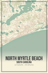 Retro US city map of North Myrtle Beach, South Carolina. Vintage street map.