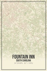 Retro US city map of Fountain Inn, South Carolina. Vintage street map.