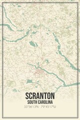 Retro US city map of Scranton, South Carolina. Vintage street map.