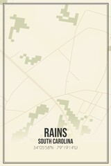 Retro US city map of Rains, South Carolina. Vintage street map.