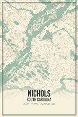Retro US city map of Nichols, South Carolina. Vintage street map.