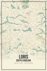 Retro US city map of Loris, South Carolina. Vintage street map.