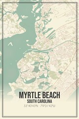Retro US city map of Myrtle Beach, South Carolina. Vintage street map.