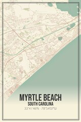 Retro US city map of Myrtle Beach, South Carolina. Vintage street map.