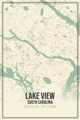 Retro US city map of Lake View, South Carolina. Vintage street map.