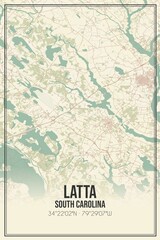 Retro US city map of Latta, South Carolina. Vintage street map.