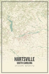 Fototapeta na wymiar Retro US city map of Hartsville, South Carolina. Vintage street map.