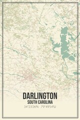 Retro US city map of Darlington, South Carolina. Vintage street map.
