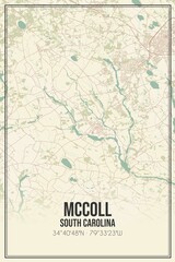 Retro US city map of McColl, South Carolina. Vintage street map.