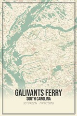 Retro US city map of Galivants Ferry, South Carolina. Vintage street map.